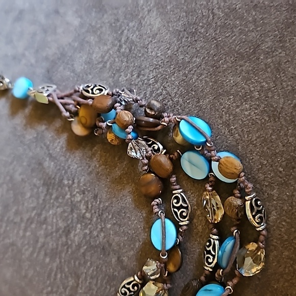BRIGHTON Western Crown Shell Wood Knot Beaded Multi-strand Necklace - Picture 6 of 9